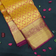 Load image into Gallery viewer, Sunset Orange Kanchipuram Silk Saree with Magenta Korvai Border

