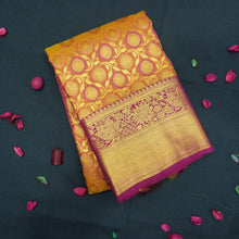 Load image into Gallery viewer, Traditional Pumpkin Orange Kanchipuram Silk Saree with Zari Chakaram Brocade and Magenta Korvai Border
