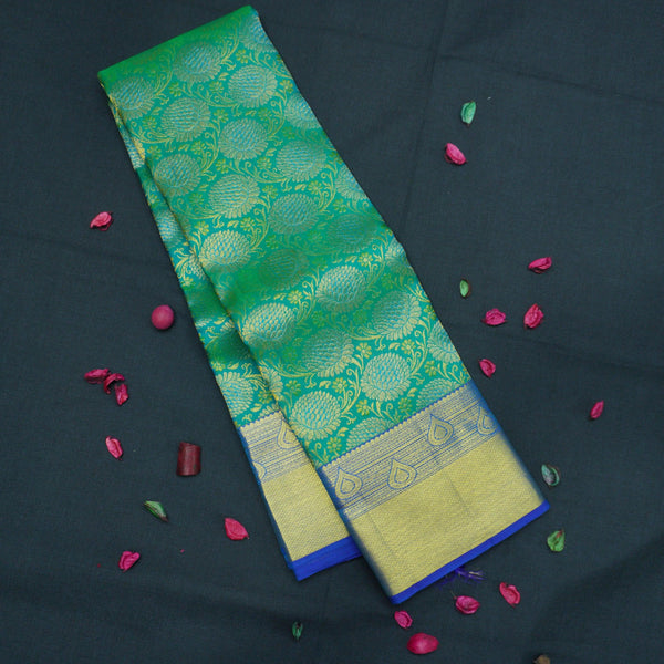 Traditional Teal Green Kanchipuram Silk Saree with Zari Brocade Design - Vivaaha Silks & Sarees