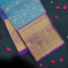 Sky Blue Bridal Kanchipuram Silk Saree with Violet Korvai Border - Vivaaha Silks & Sarees
