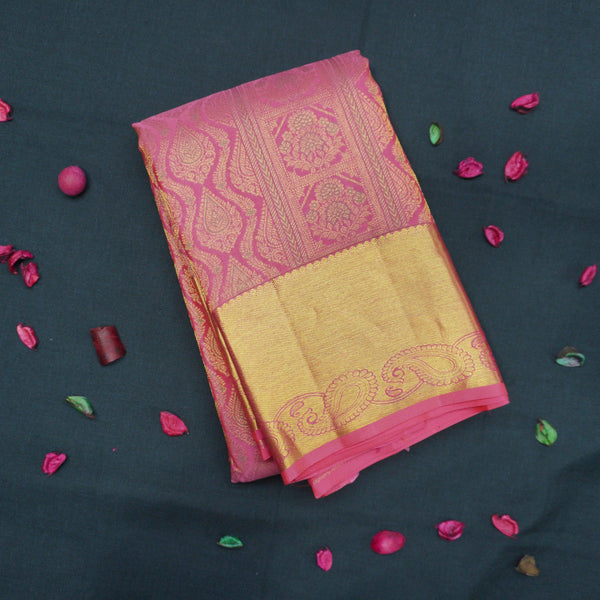 Peach Pink Bridal Kanchipuram Silk Saree with Bavanji Mango Border - Vivaaha Silks & Sarees