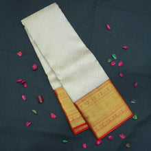 Load image into Gallery viewer, Traditional Half White with Red Border Kanchipuram Silk Saree

