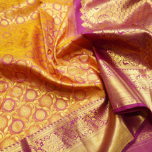 Load image into Gallery viewer, Traditional Pumpkin Orange Kanchipuram Silk Saree with Zari Chakaram Brocade and Magenta Korvai Border
