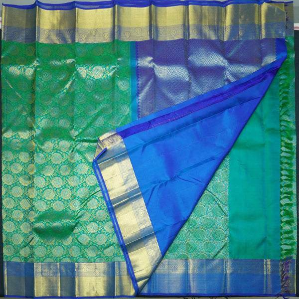 Traditional Teal Green Kanchipuram Silk Saree with Zari Brocade Design - Vivaaha Silks & Sarees