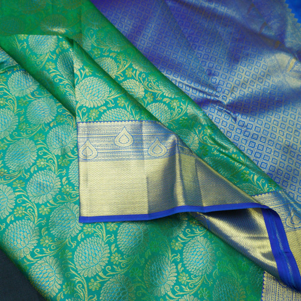 Traditional Teal Green Kanchipuram Silk Saree with Zari Brocade Design - Vivaaha Silks & Sarees