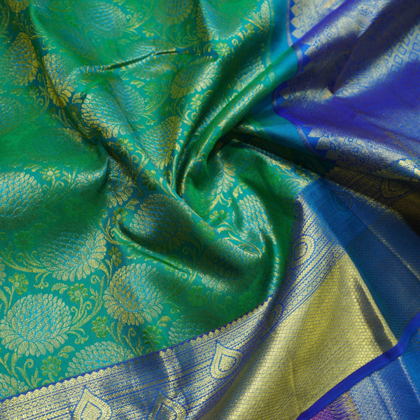 Traditional Teal Green Kanchipuram Silk Saree with Zari Brocade Design - Vivaaha Silks & Sarees