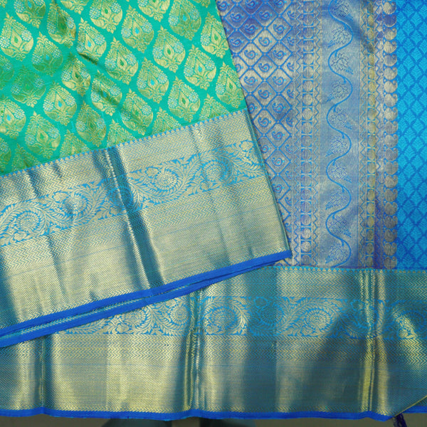 Jungle Green Bridal Kanchipuram Silk Saree with Blue Border - Vivaaha Silks & Sarees