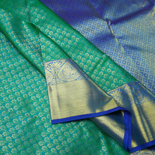 Load image into Gallery viewer, Jungle Green Kanchipuram Silk Saree with Blue Border &amp; Zari Pallu - Vivaaha Silks &amp; Sarees
