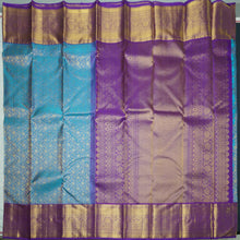 Load image into Gallery viewer, Sky Blue Bridal Kanchipuram Silk Saree with Violet Korvai Border

