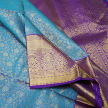 Load image into Gallery viewer, Sky Blue Bridal Kanchipuram Silk Saree with Violet Korvai Border

