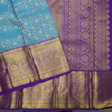 Load image into Gallery viewer, Sky Blue Bridal Kanchipuram Silk Saree with Violet Korvai Border

