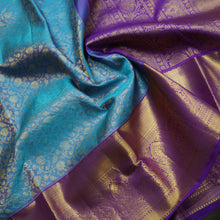 Load image into Gallery viewer, Sky Blue Bridal Kanchipuram Silk Saree with Violet Korvai Border

