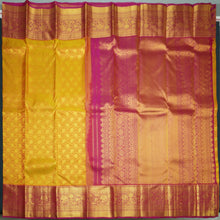 Load image into Gallery viewer, Sunset Orange Kanchipuram Silk Saree with Magenta Korvai Border

