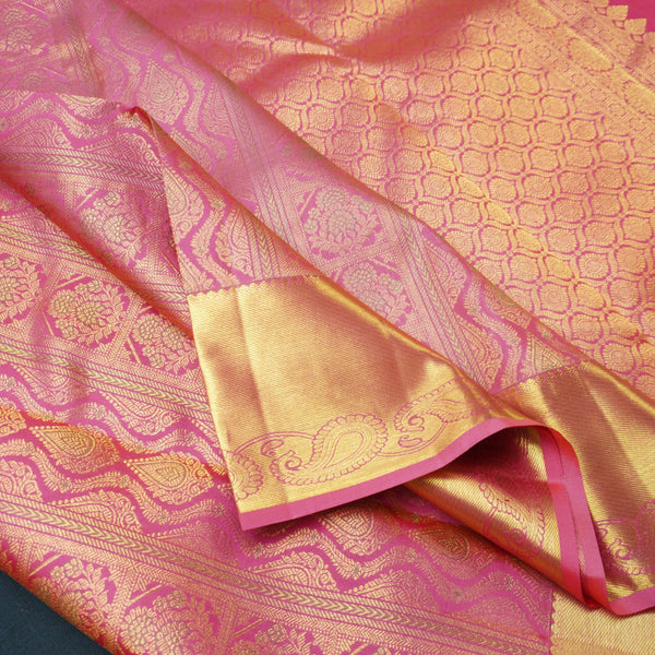 Peach Pink Bridal Kanchipuram Silk Saree with Bavanji Mango Border - Vivaaha Silks & Sarees