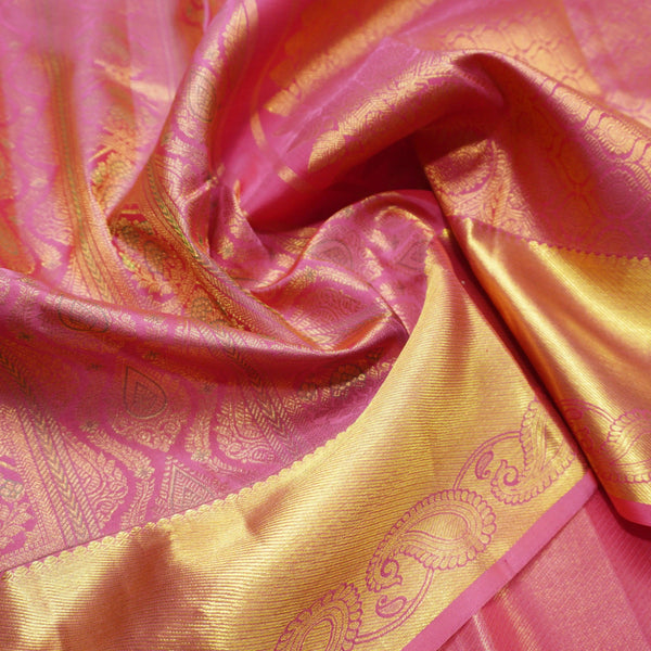 Peach Pink Bridal Kanchipuram Silk Saree with Bavanji Mango Border - Vivaaha Silks & Sarees