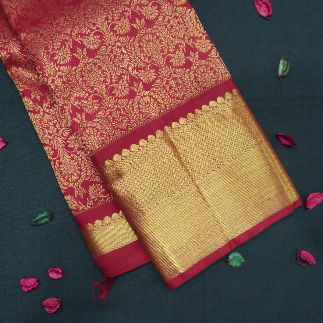 Deep Maroon Bridal Kanchipuram Silk Saree in Pure Gold Zari
