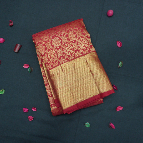 Traditional Maroon Bridal Kanchipuram Silk Saree in Pure Gold Zari
