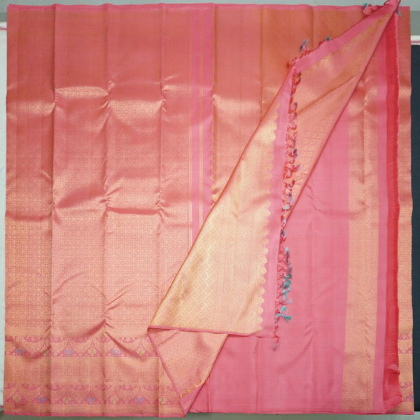 Traditional Peach Pink Bridal Kanchipuram Silk Saree with Pure Gold Zari - Vivaaha Silks & Sarees