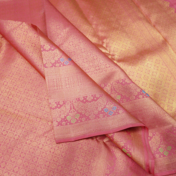 Traditional Peach Pink Bridal Kanchipuram Silk Saree with Pure Gold Zari - Vivaaha Silks & Sarees