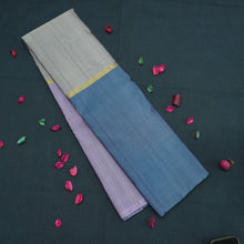 Load image into Gallery viewer, Lightweight Steel Gray Kanchipuram Silk Saree with Lavender &amp; Blue Mubbagam

