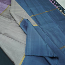 Load image into Gallery viewer, Lightweight Steel Gray Kanchipuram Silk Saree with Lavender &amp; Blue Mubbagam

