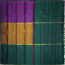 Load image into Gallery viewer, Mustard Yellow with Violet &amp; Dark Green Kanchipuram Handloom Silk Saree

