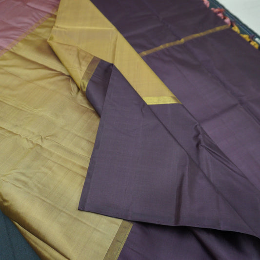 Fenugreek, Blush Pink, and Brown Mubbagam Kanchipuram Handloom Silk Saree
