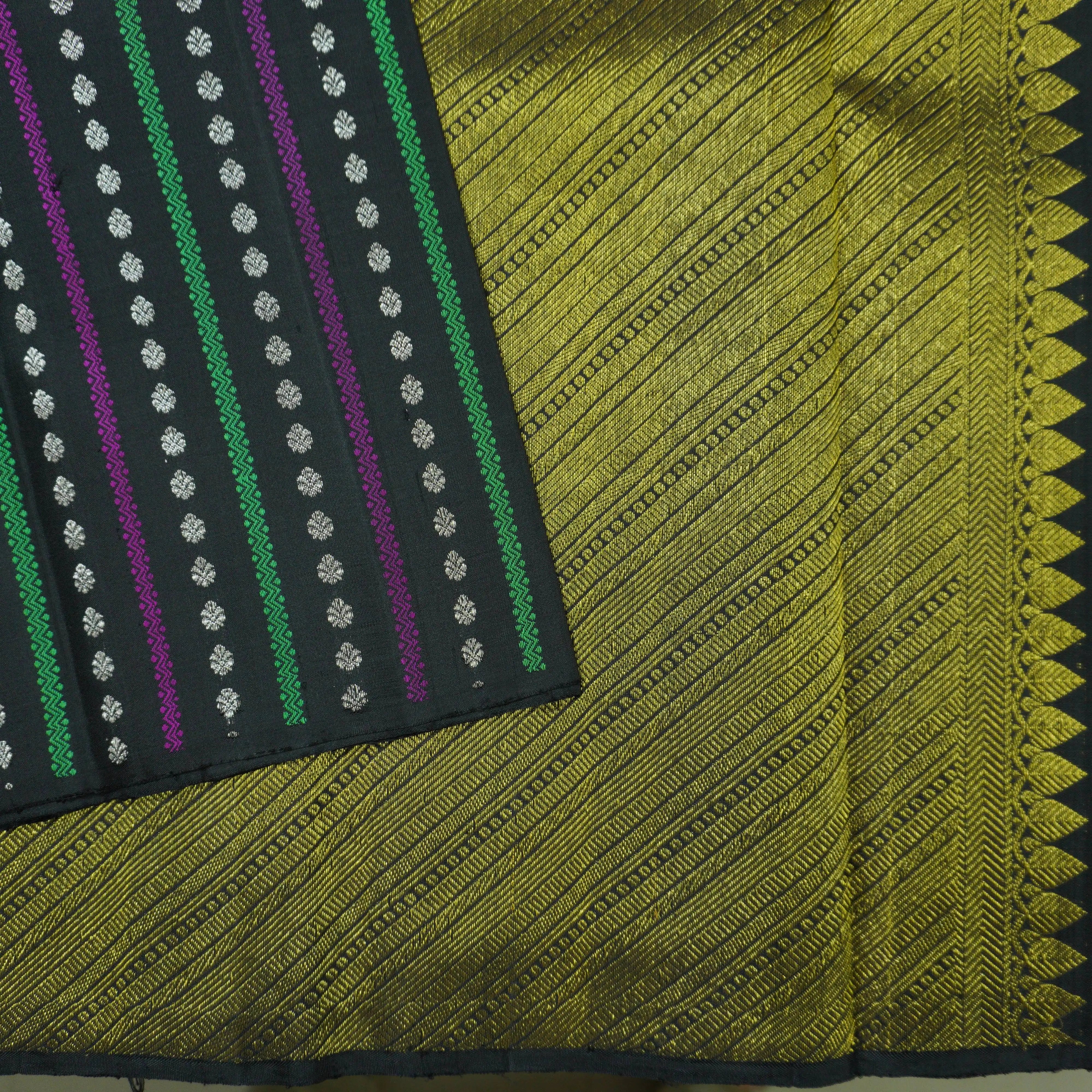 Black Borderless Kanchipuram Silk Saree with Threadwork Brocade
