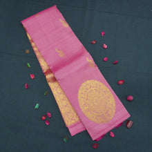 Load image into Gallery viewer, Pink Borderless Kanchipuram Silk Saree with Floral &amp; Paisley Motifs

