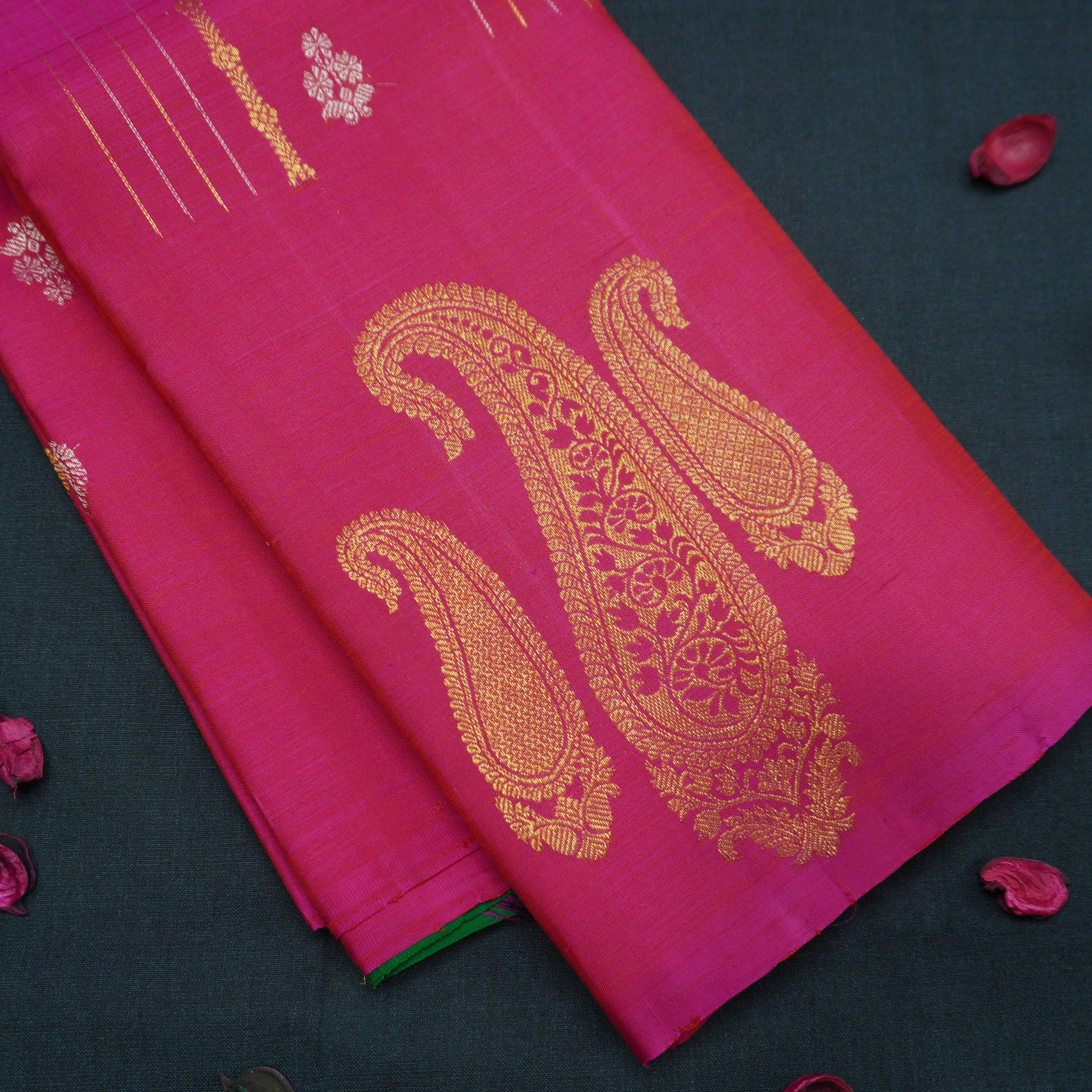 Hot Pink High Fancy Kanchipuram Silk Saree with Paisley Motifs
