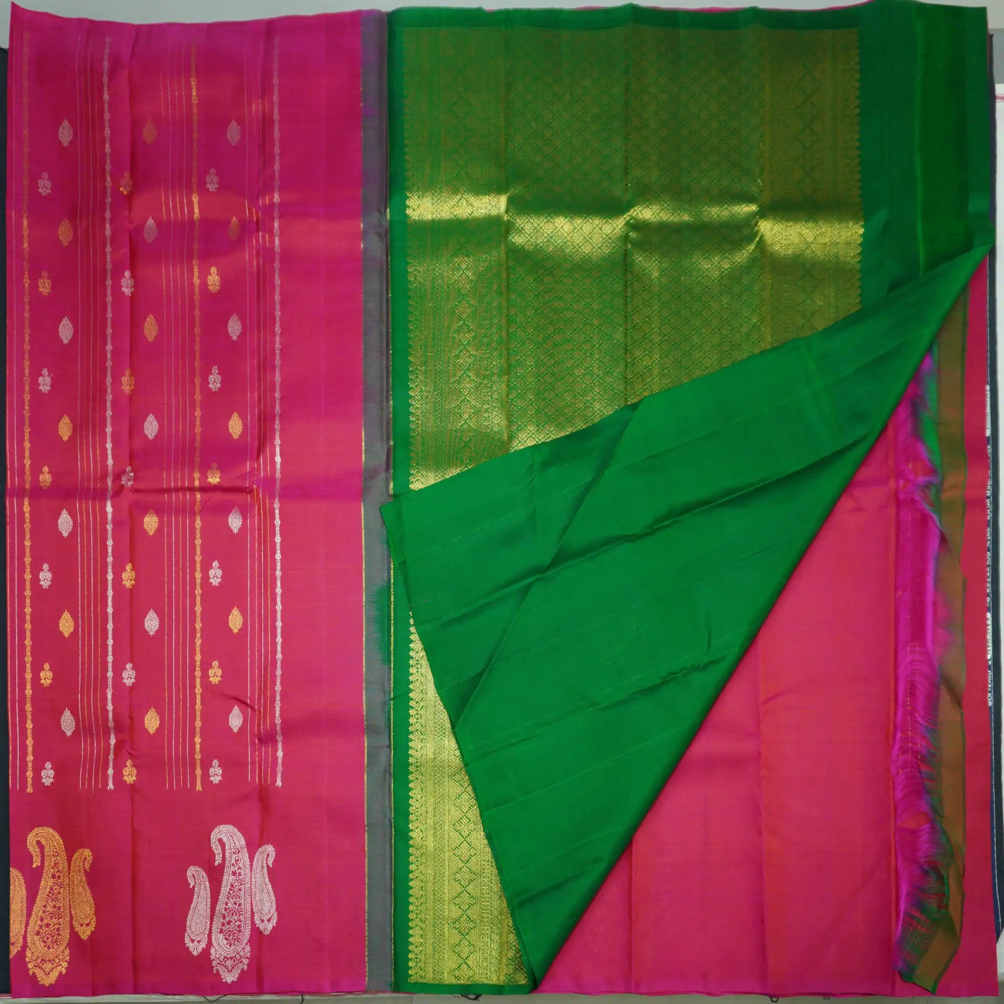 Hot Pink High Fancy Kanchipuram Silk Saree with Paisley Motifs
