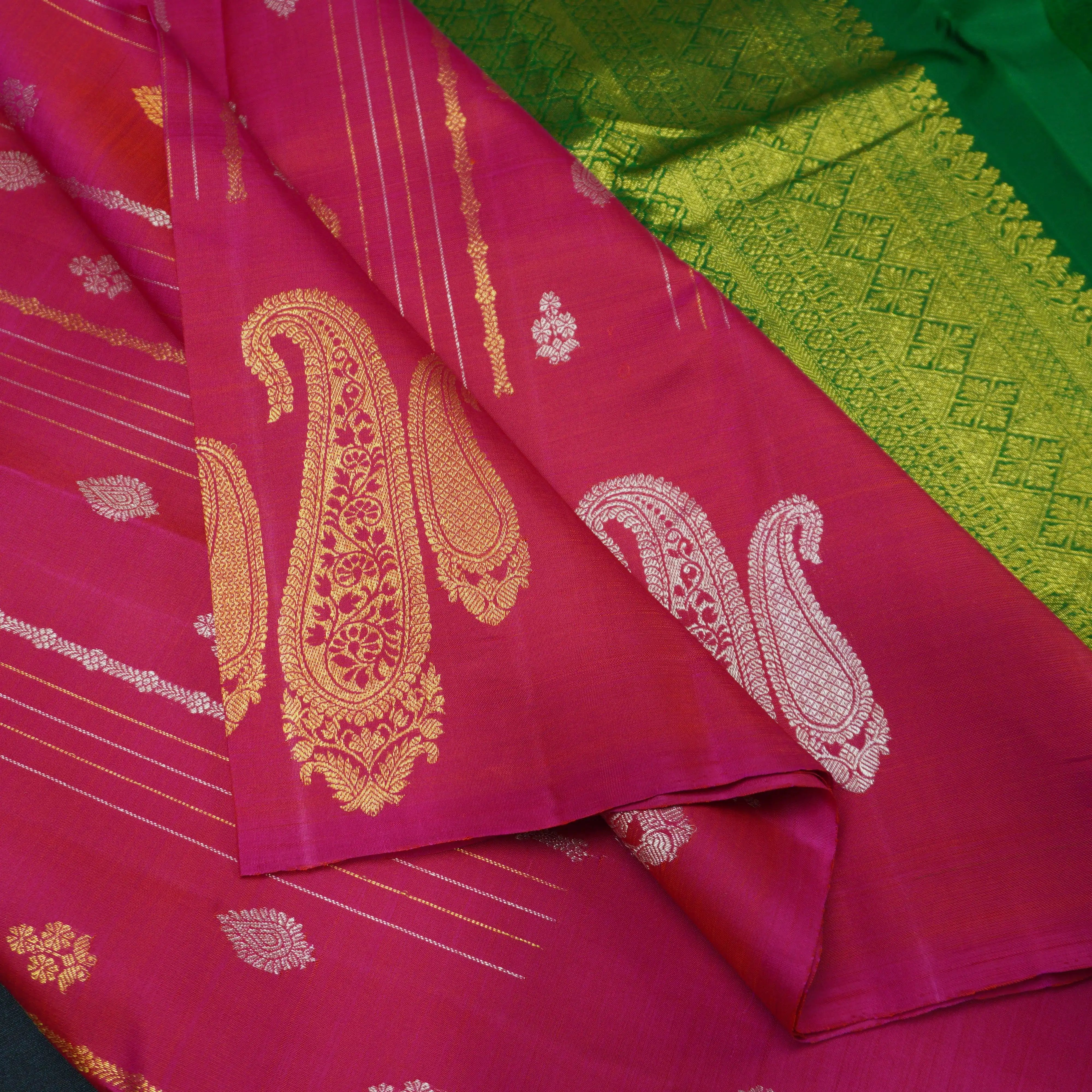 Hot Pink High Fancy Kanchipuram Silk Saree with Paisley Motifs
