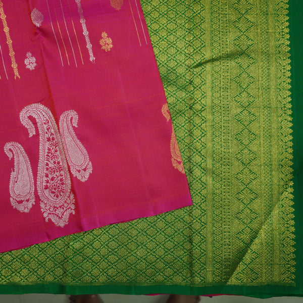 Hot Pink High Fancy Kanchipuram Silk Saree with Paisley Motifs
