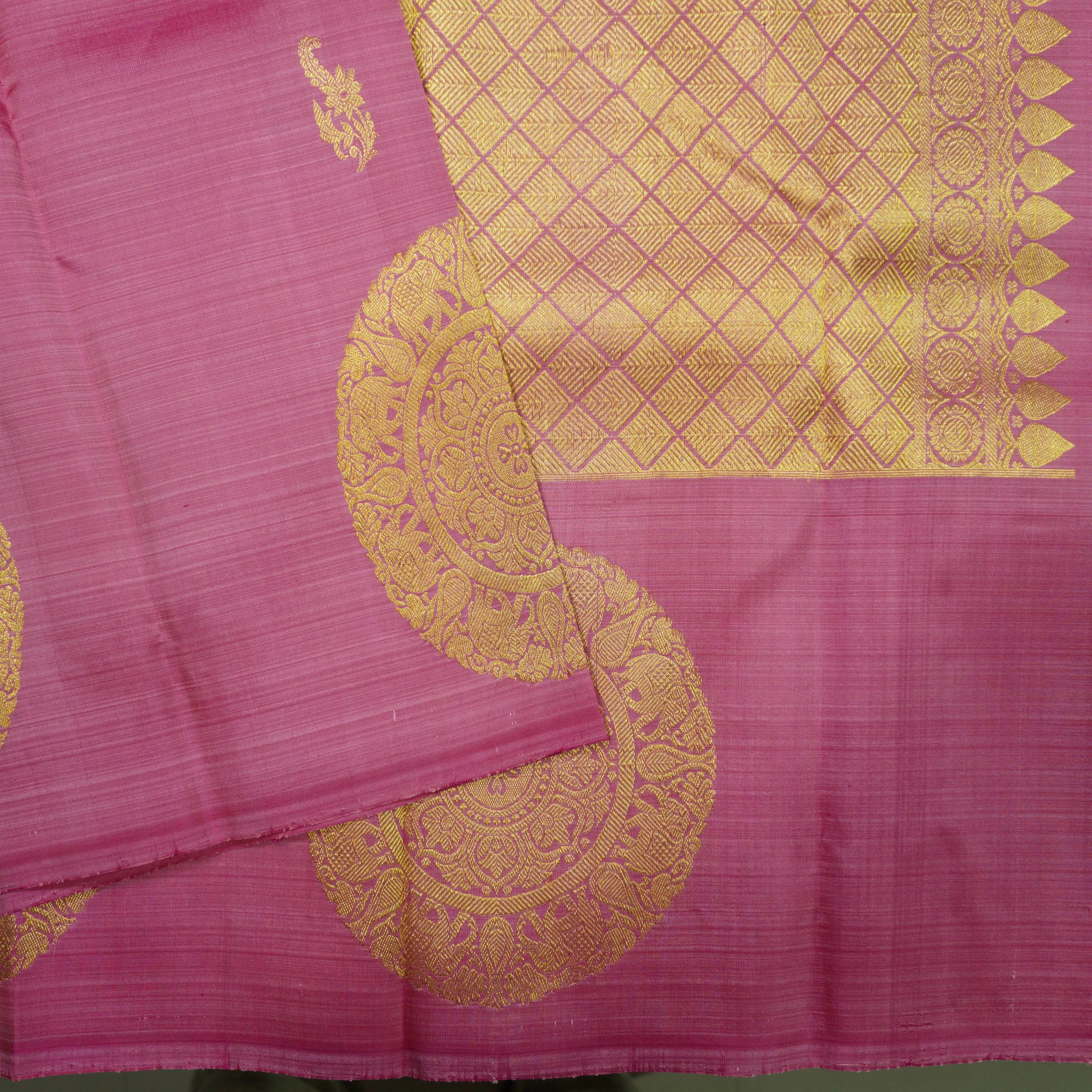 Pink Borderless Kanchipuram Silk Saree with Floral & Paisley Motifs
