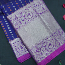 Load image into Gallery viewer, Navy Blue Handloom Silk Saree with Zari Brocade and Paisley Border

