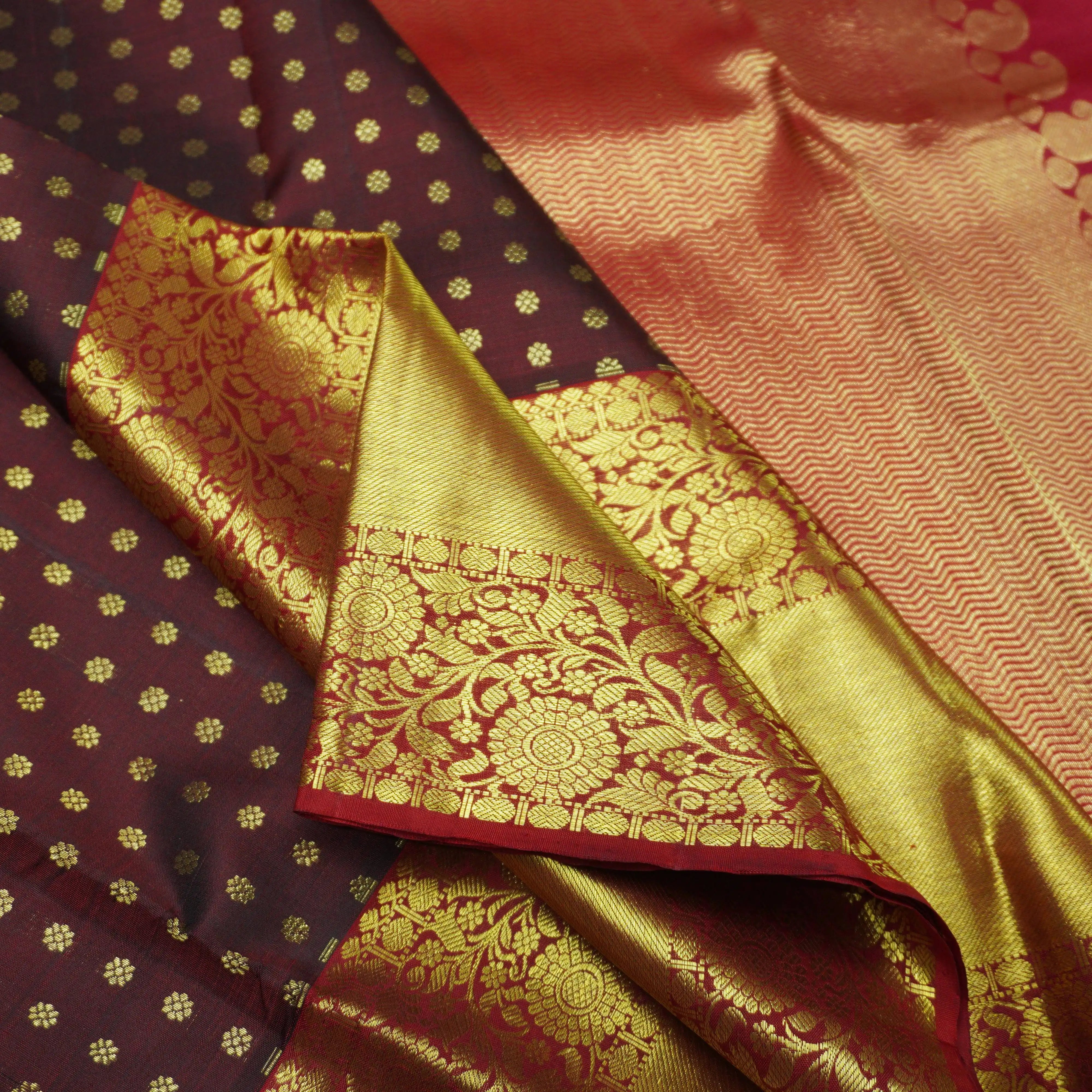 Deep Brown Kanchipuram Silk Saree with Traditional Zari Brocade
