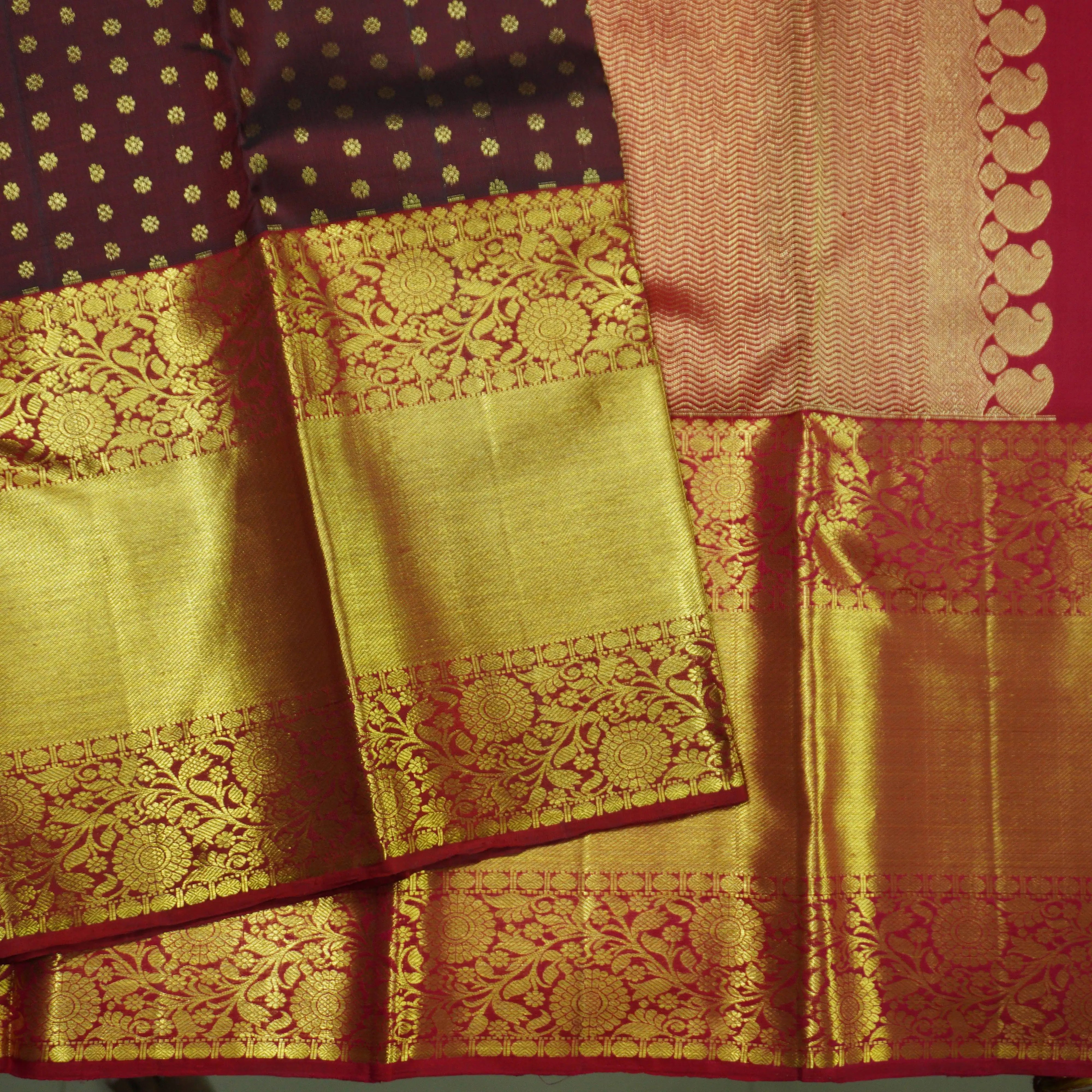 Deep Brown Kanchipuram Silk Saree with Traditional Zari Brocade
