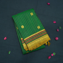 Load image into Gallery viewer, Green Kanchipuram Silk Saree with Zari Butta and Multi-Color Threadwork Border
