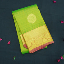 Load image into Gallery viewer, Lime Green Kanchipuram Silk Saree with Gold Zari Motifs and Blush Pink Border
