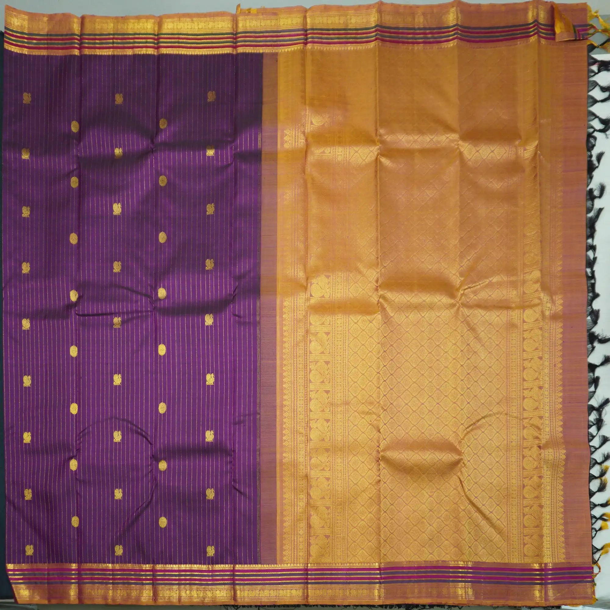 Jamun Kanchipuram Silk Saree with Zari Butta and Fenugreek Threadwork Border