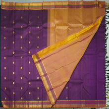 Load image into Gallery viewer, Jamun Kanchipuram Silk Saree with Zari Butta and Fenugreek Threadwork Border
