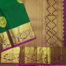 Load image into Gallery viewer, Bottle Green Kanchipuram Handloom Silk Saree with Purple Zari Border
