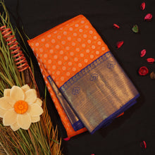 Load image into Gallery viewer, Sunset Orange Kanchipuram Silk Saree with Gold Zari Checks

