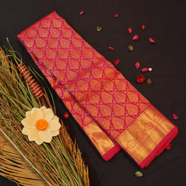 Rani Pink Bridal Kanchipuram Silk Saree with Gold Zari Thilagam Brocade - Vivaaha Silks & Sarees