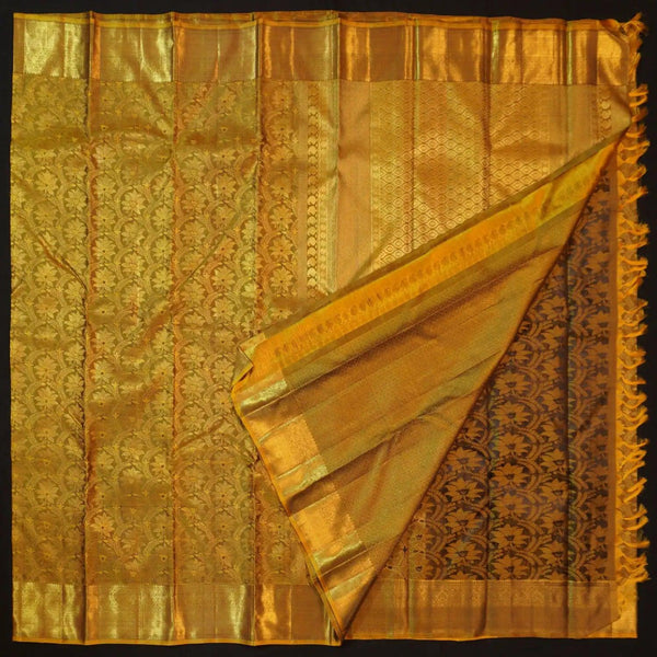 Fenugreek Bridal Kanchipuram Silk Saree with Zari Brocade & Traditional Design - Vivaaha Silks & Sarees