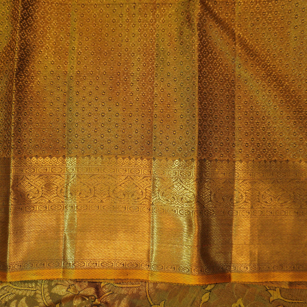 Fenugreek Bridal Kanchipuram Silk Saree with Zari Brocade & Traditional Design - Vivaaha Silks & Sarees