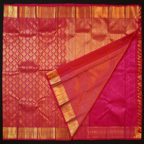 Rani Pink Bridal Kanchipuram Silk Saree with Gold Zari Thilagam Brocade