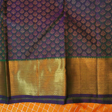 Load image into Gallery viewer, Golden Orange Kanchipuram Silk Saree with Navy Blue Bavanji Border
