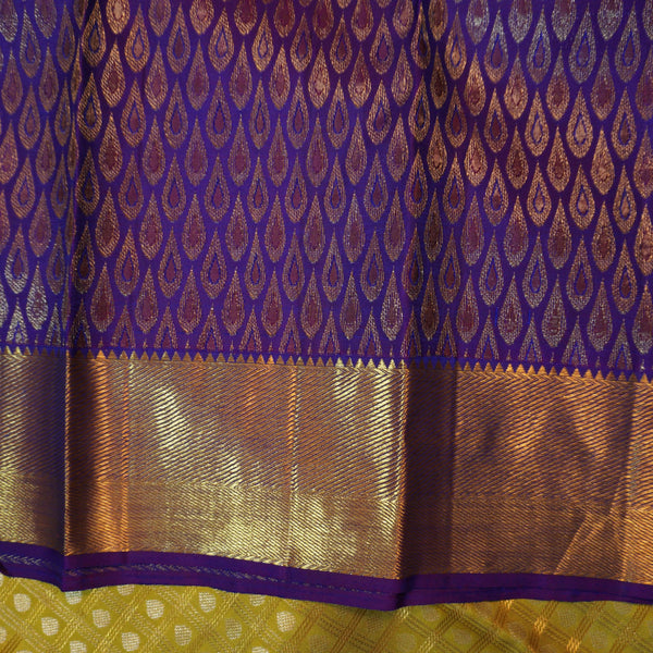 Pista Green Kanchipuram Silk Saree with Gold Zari Checks and Navy Border - Vivaaha Silks & Sarees