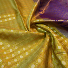 Load image into Gallery viewer, Pista Green Kanchipuram Silk Saree with Gold Zari Checks and Navy Border
